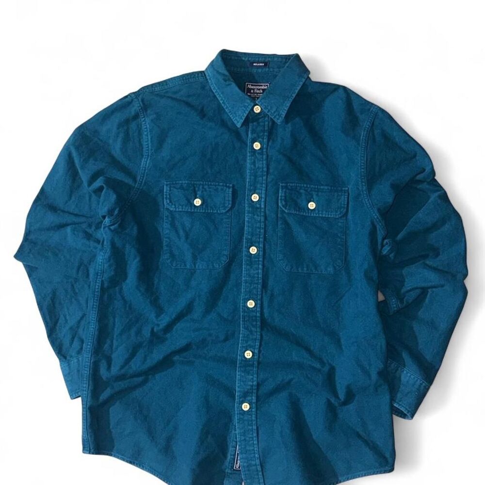 Men’s Abercrombie & Fitch Relaxed Fit  turquoise teal  button-up shirt sz L